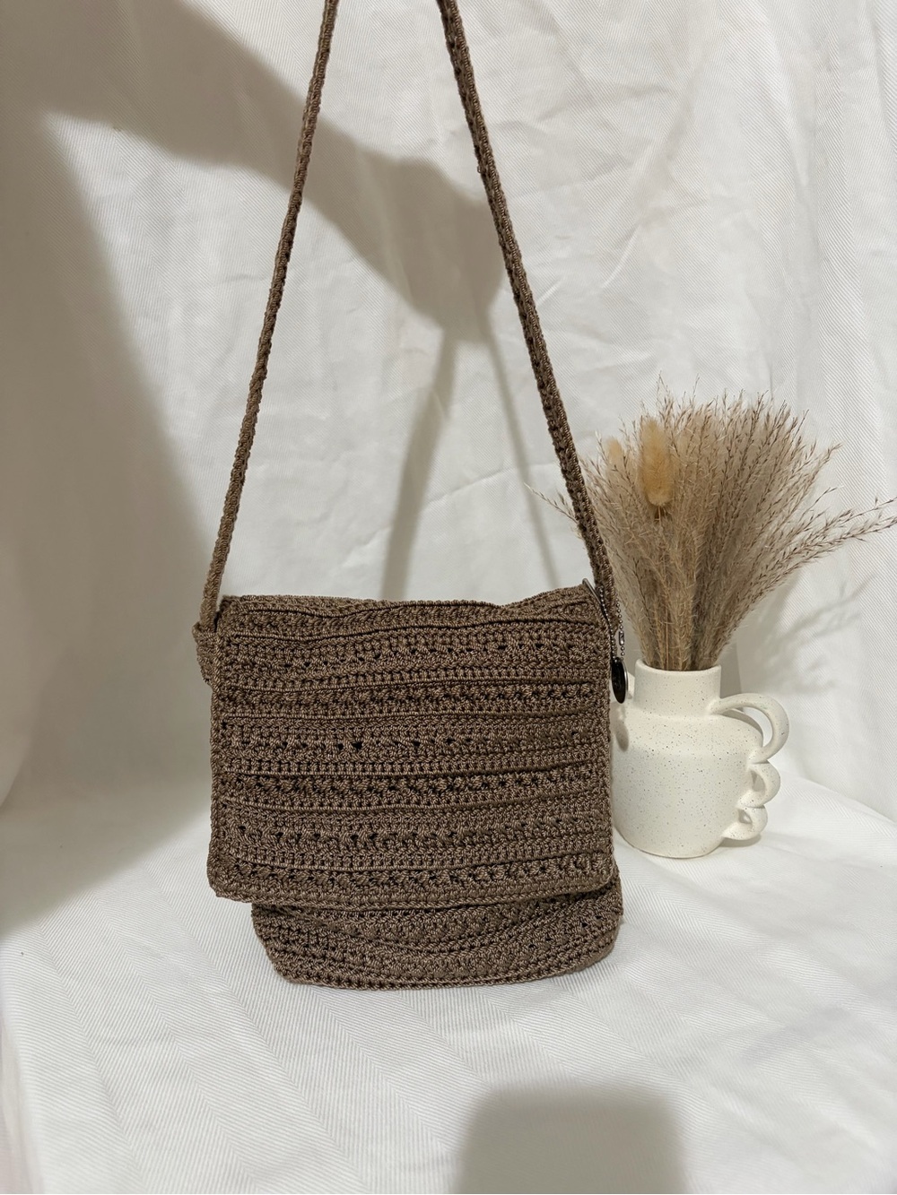 The Sak Handbag Brown Crochet Tan Beige  Festival Boho Lagenlook Fairy Artsy